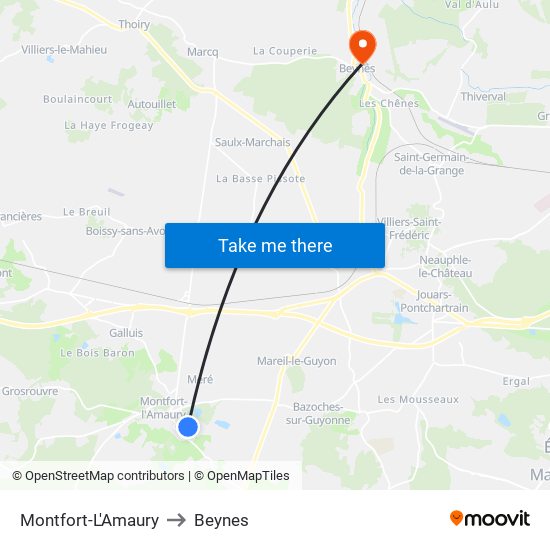 Montfort-L'Amaury to Beynes map