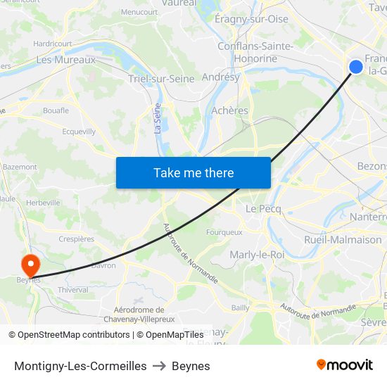 Montigny-Les-Cormeilles to Beynes map