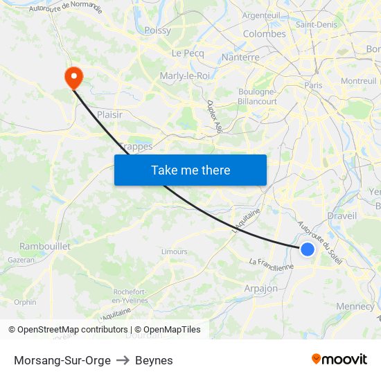 Morsang-Sur-Orge to Beynes map