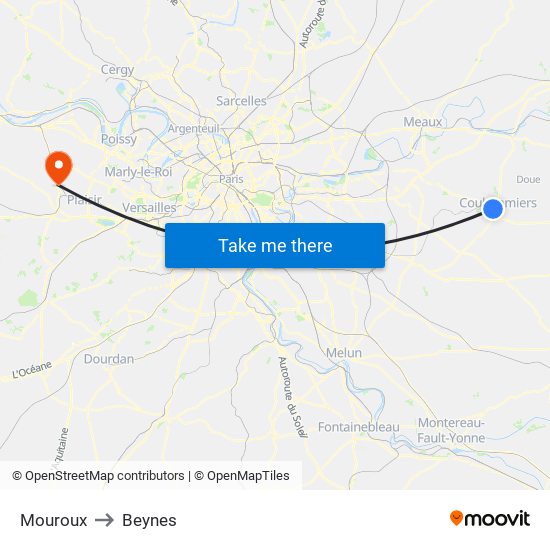 Mouroux to Beynes map