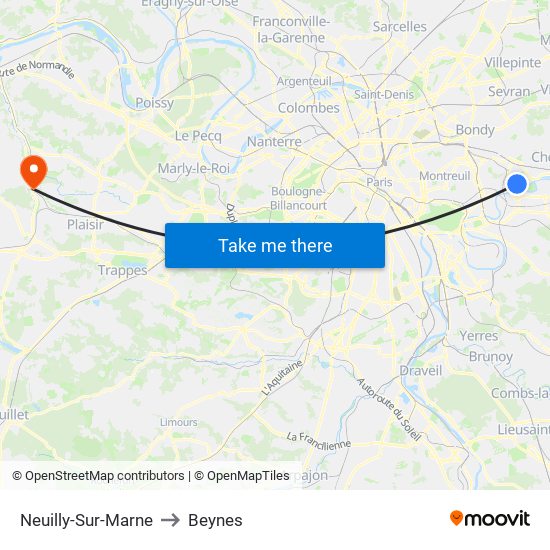 Neuilly-Sur-Marne to Beynes map