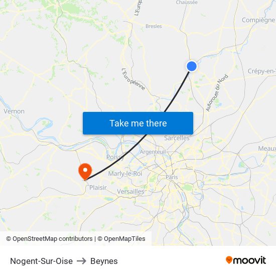 Nogent-Sur-Oise to Beynes map