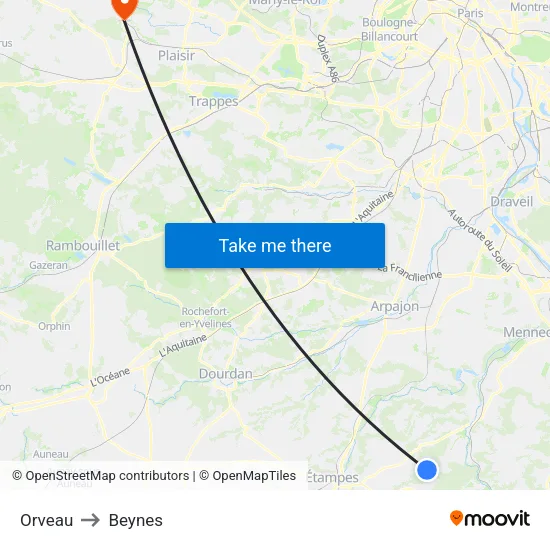 Orveau to Beynes map