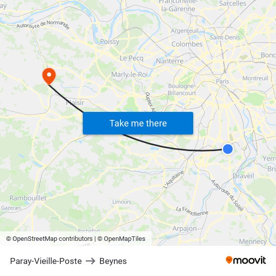 Paray-Vieille-Poste to Beynes map