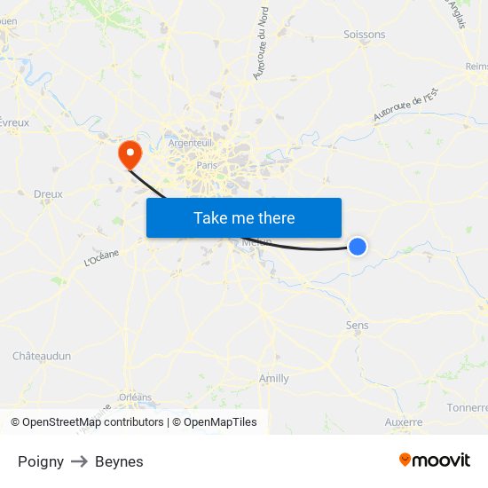 Poigny to Beynes map