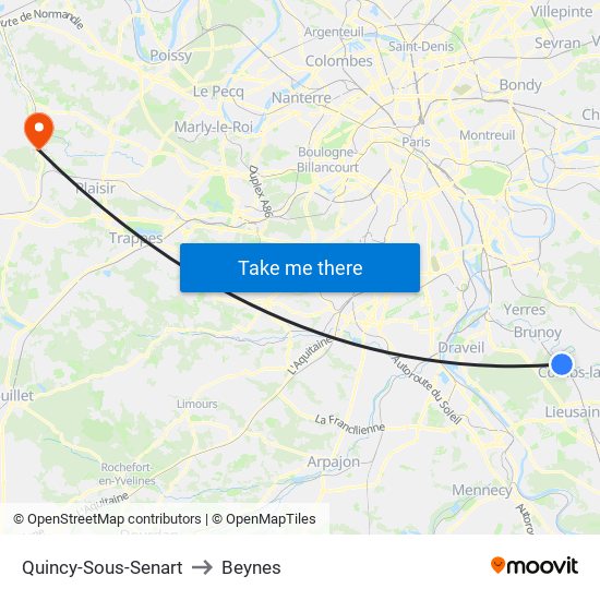 Quincy-Sous-Senart to Beynes map