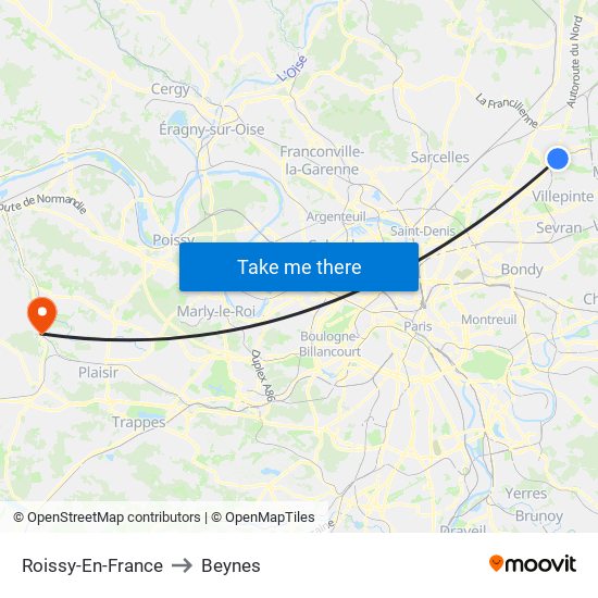 Roissy-En-France to Beynes map