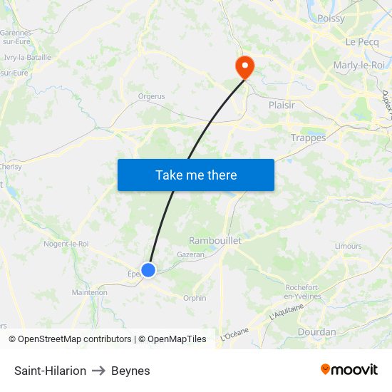 Saint-Hilarion to Beynes map