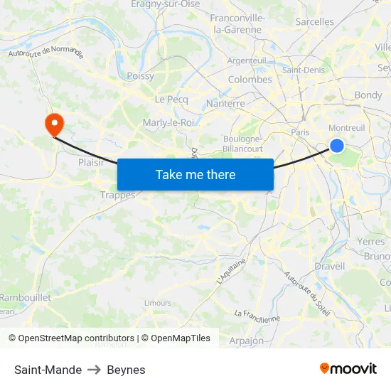 Saint-Mande to Beynes map