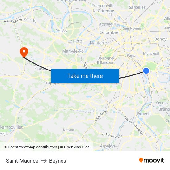 Saint-Maurice to Beynes map