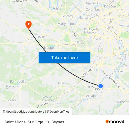 Saint-Michel-Sur-Orge to Beynes map
