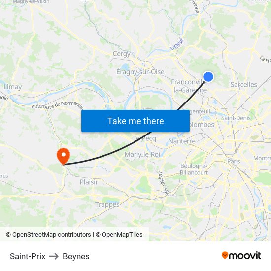 Saint-Prix to Beynes map