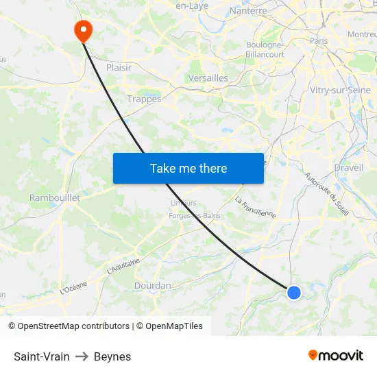 Saint-Vrain to Beynes map