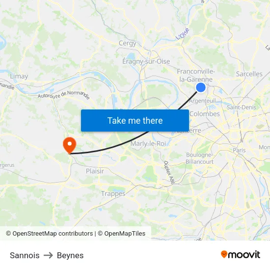 Sannois to Beynes map