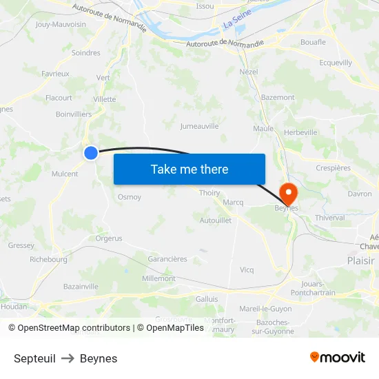 Septeuil to Beynes map