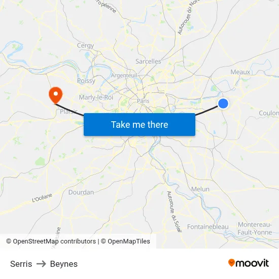 Serris to Beynes map