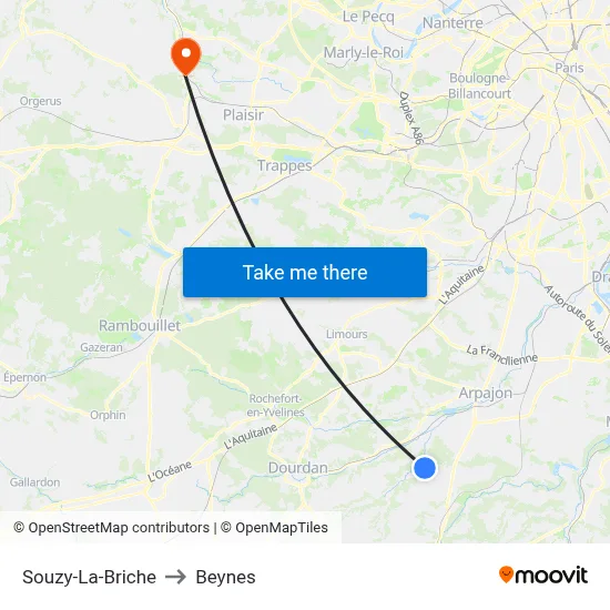 Souzy-La-Briche to Beynes map