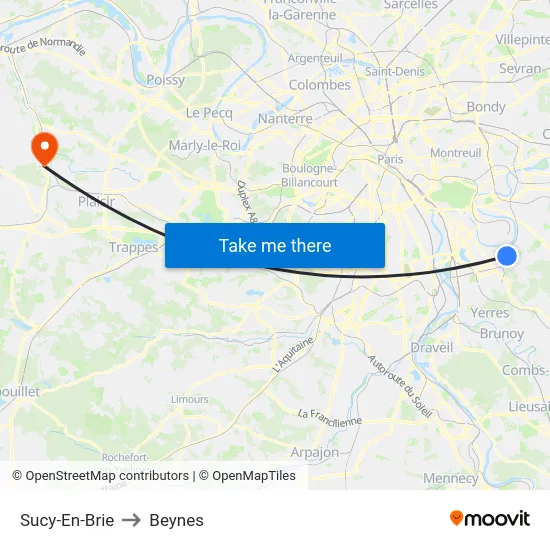 Sucy-En-Brie to Beynes map