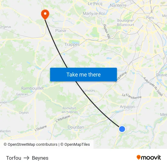 Torfou to Beynes map