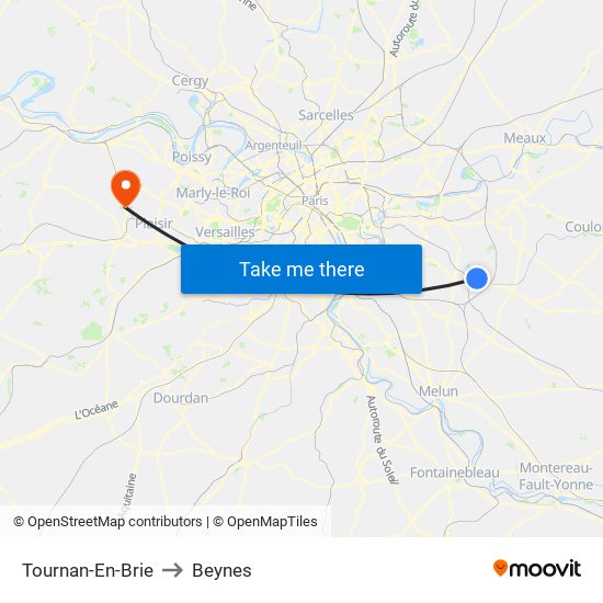 Tournan-En-Brie to Beynes map