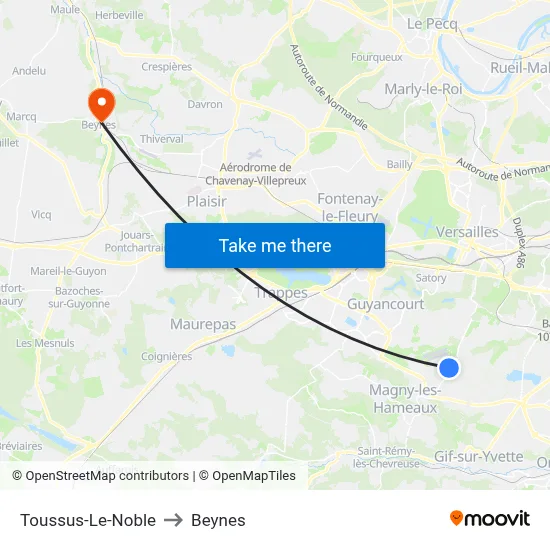 Toussus-Le-Noble to Beynes map