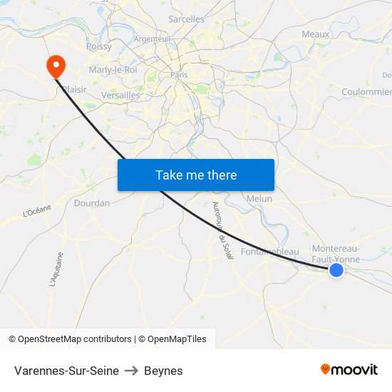 Varennes-Sur-Seine to Beynes map