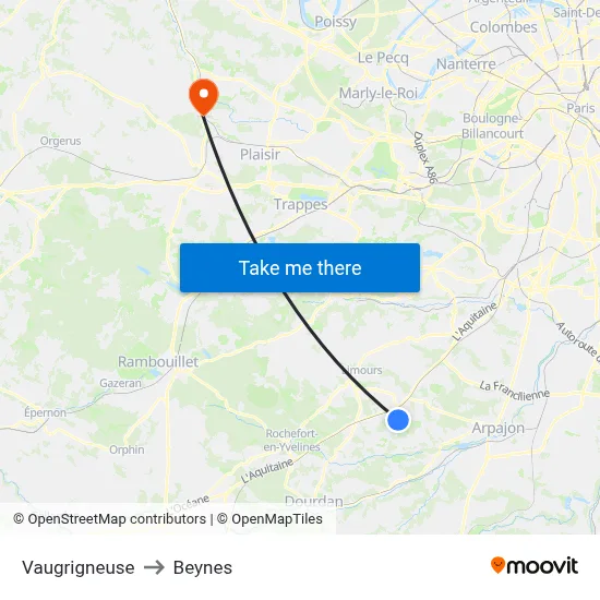 Vaugrigneuse to Beynes map