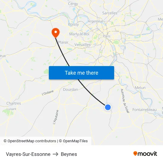 Vayres-Sur-Essonne to Beynes map