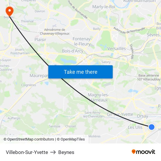 Villebon-Sur-Yvette to Beynes map