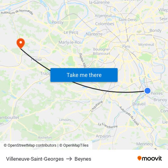 Villeneuve-Saint-Georges to Beynes map