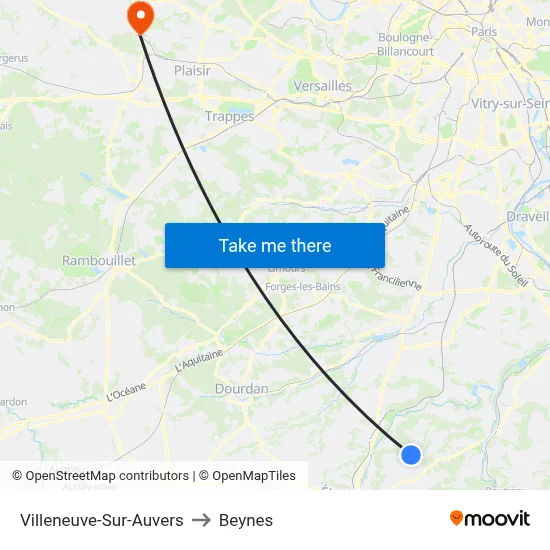 Villeneuve-Sur-Auvers to Beynes map