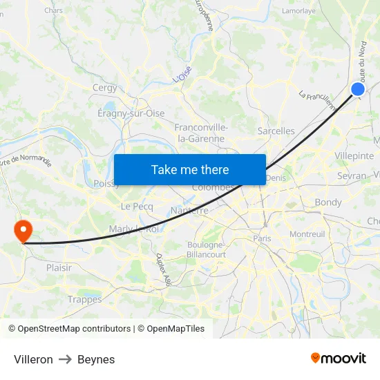 Villeron to Beynes map