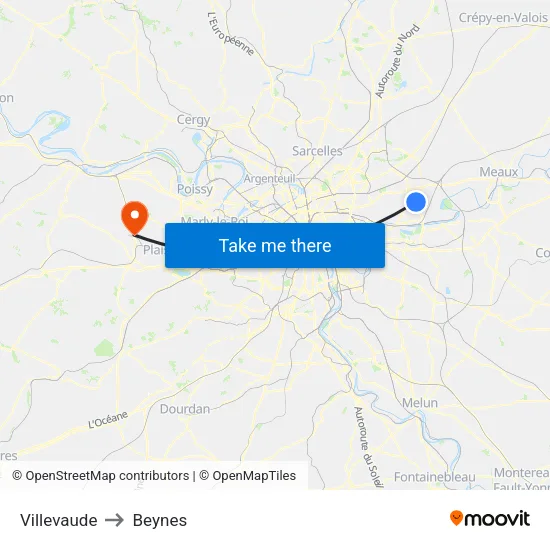 Villevaude to Beynes map