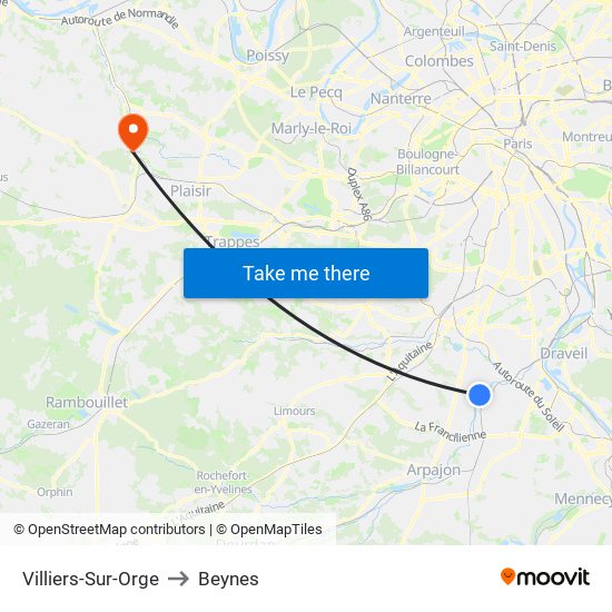 Villiers-Sur-Orge to Beynes map