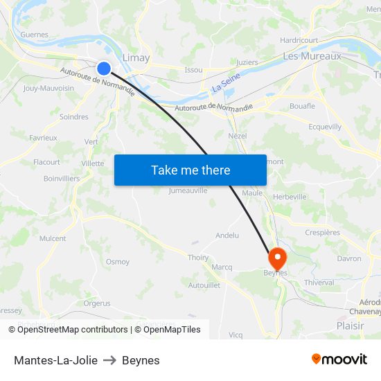 Mantes-La-Jolie to Beynes map