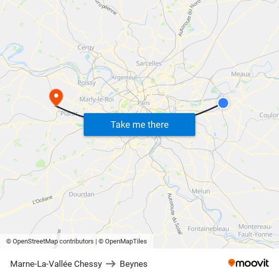 Marne-La-Vallée Chessy to Beynes map