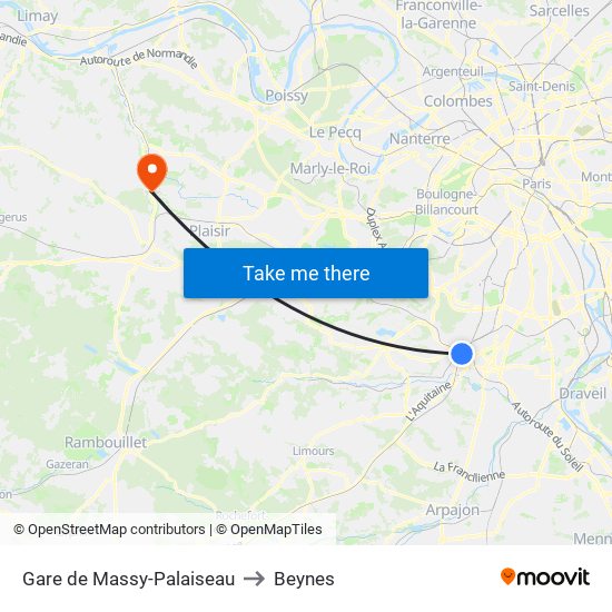 Gare de Massy-Palaiseau to Beynes map