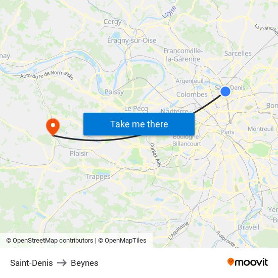 Saint-Denis to Beynes map
