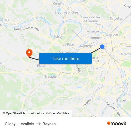 Clichy - Levallois to Beynes map