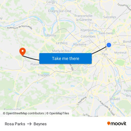 Rosa Parks to Beynes map