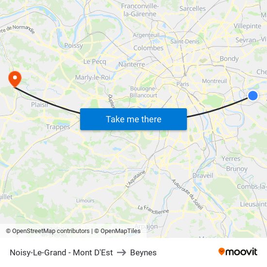 Noisy-Le-Grand - Mont D'Est to Beynes map