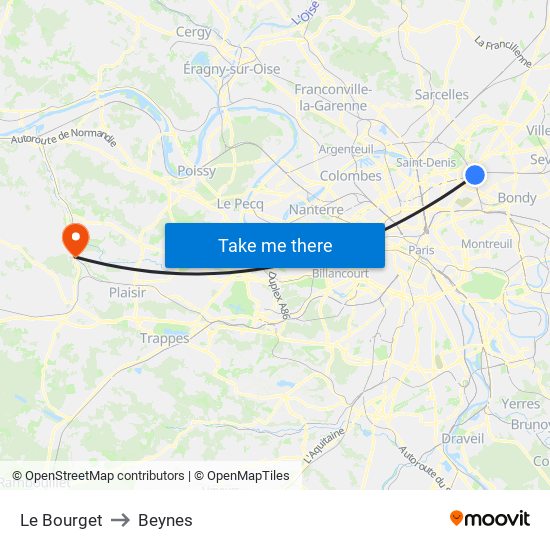 Le Bourget to Beynes map