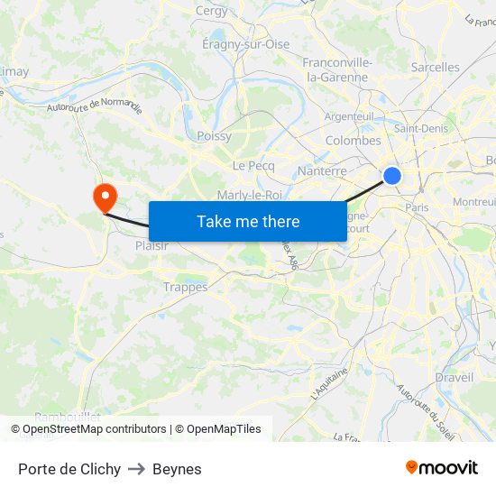 Porte de Clichy to Beynes map