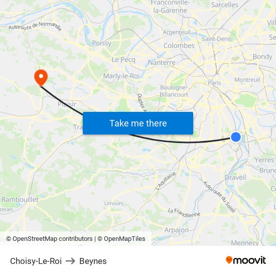 Choisy-Le-Roi to Beynes map