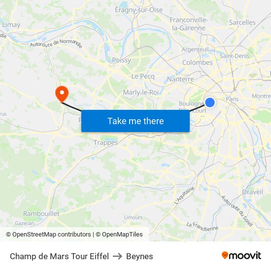 Champ de Mars Tour Eiffel to Beynes map