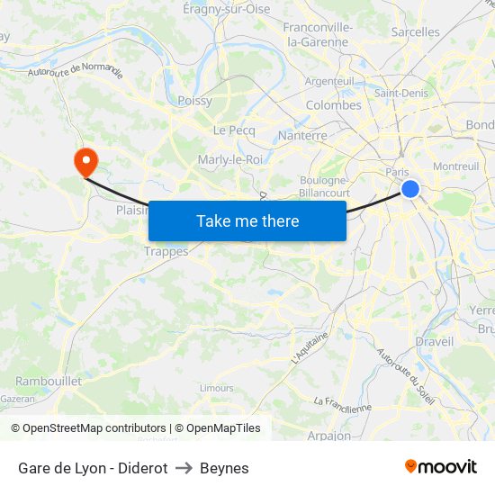 Gare de Lyon - Diderot to Beynes map