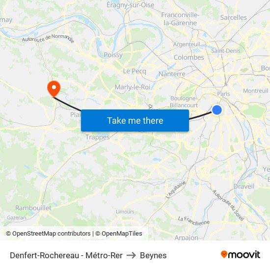 Denfert-Rochereau - Métro-Rer to Beynes map