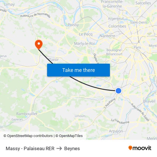 Massy - Palaiseau RER to Beynes map