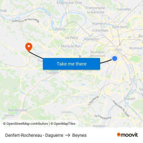 Denfert-Rochereau - Daguerre to Beynes map