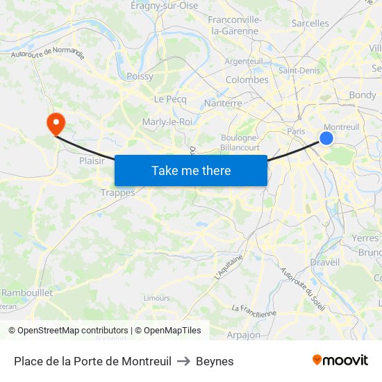Place de la Porte de Montreuil to Beynes map